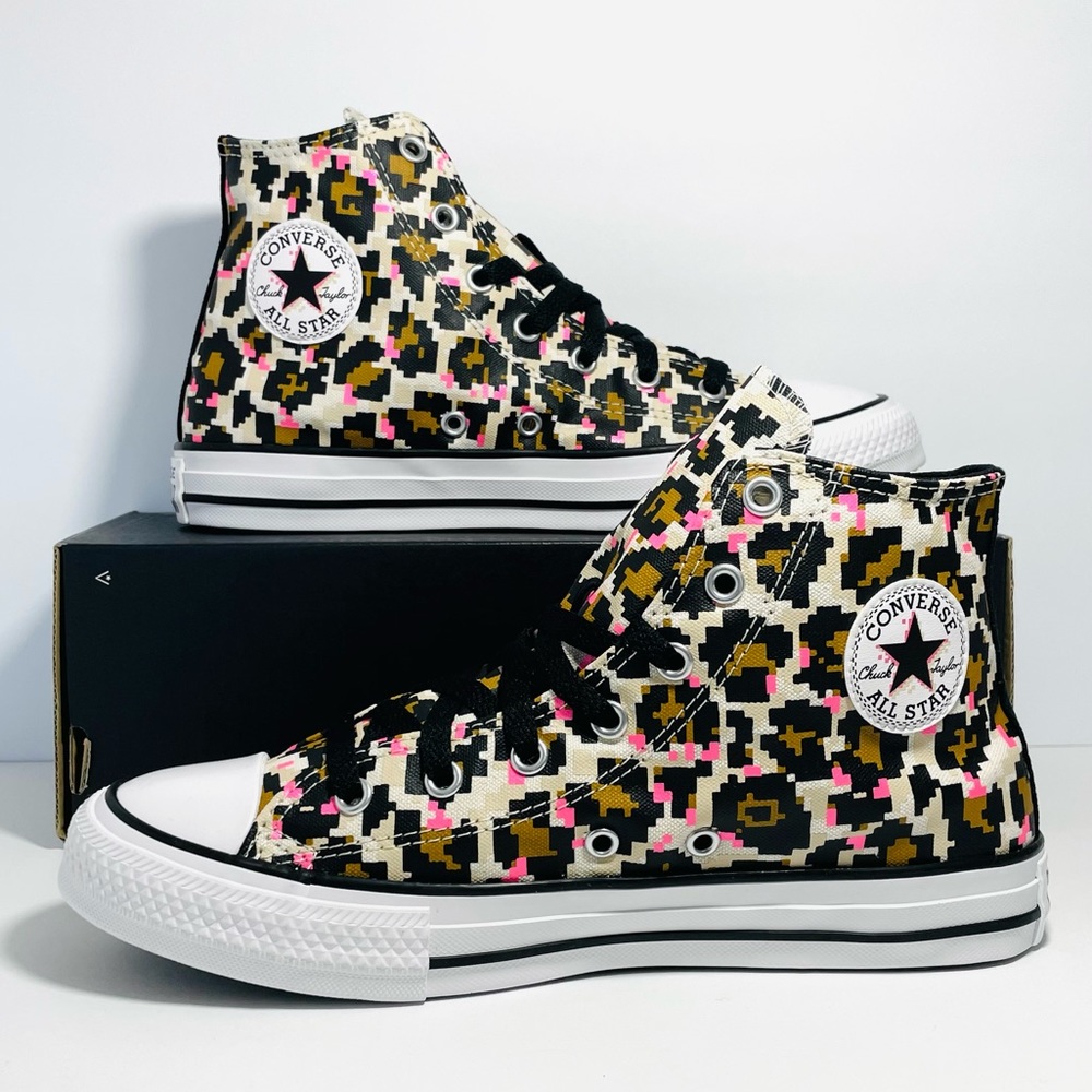 Converse Ctas Leopard Print Black/Natural Ivory/ Pink Hi Tops Sneaker NEW